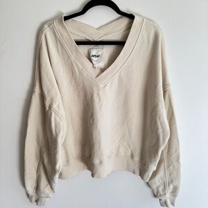 Aerie Houseparty V-Neck Sweatshirt L Toasted Coconut